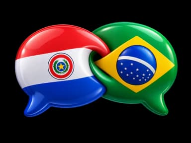 Balões de conversa com as bandeiras do Paraguai e do Brasil